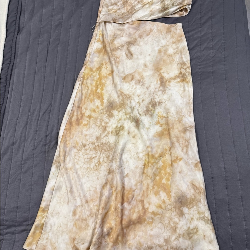 Zara One Shoulder Dress in Beige and Gold